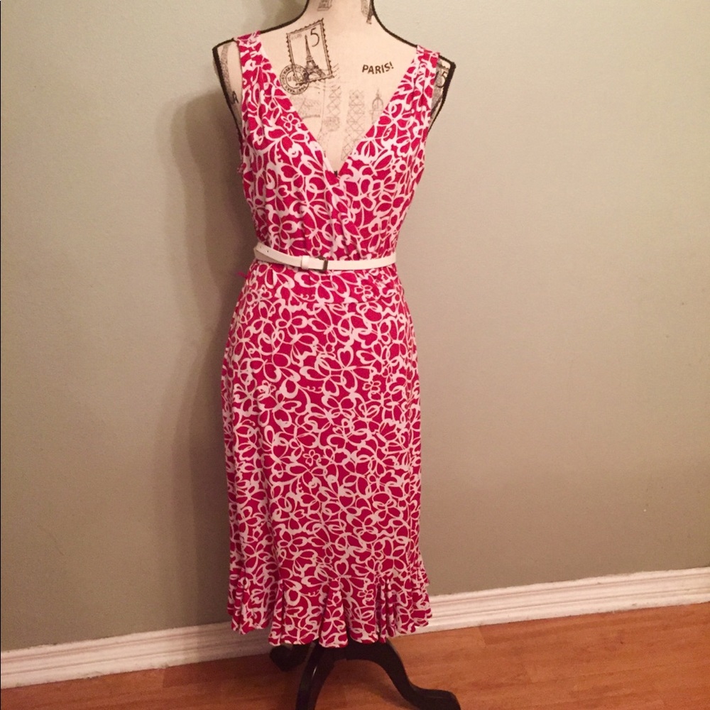 London Times Red w white Faux  Wrap  Dress
